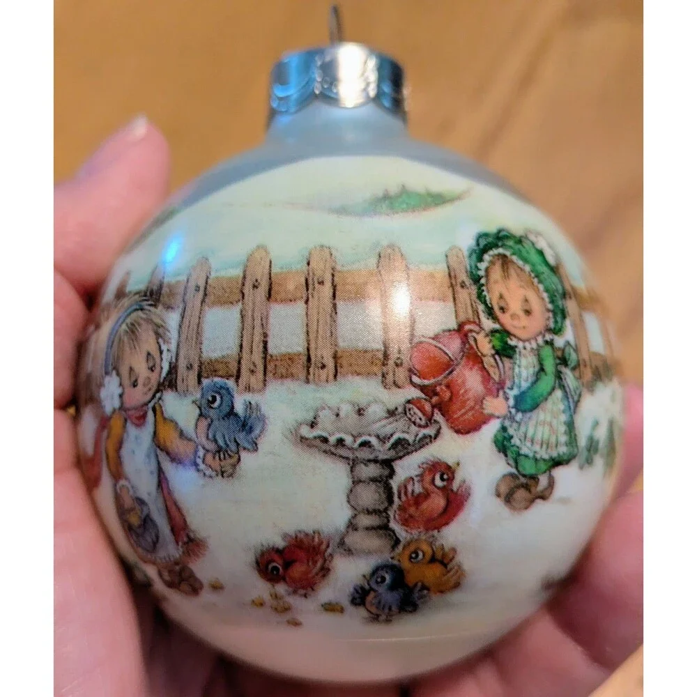 Vintage 1989 Betsey Clark Home For Christmas Ornament Round Glass Ball Snowman 4